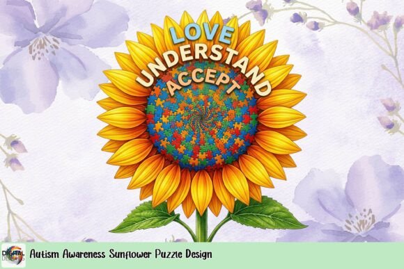Autism Awareness Sunflower Puzzle Design