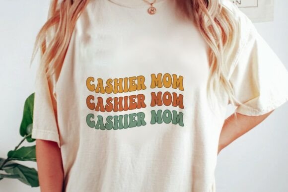 Cashier Mom Groovy Retro Design: A Creative PNG Asset