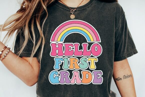 Hello First Grade T-Shirt Design PNG for School Projects