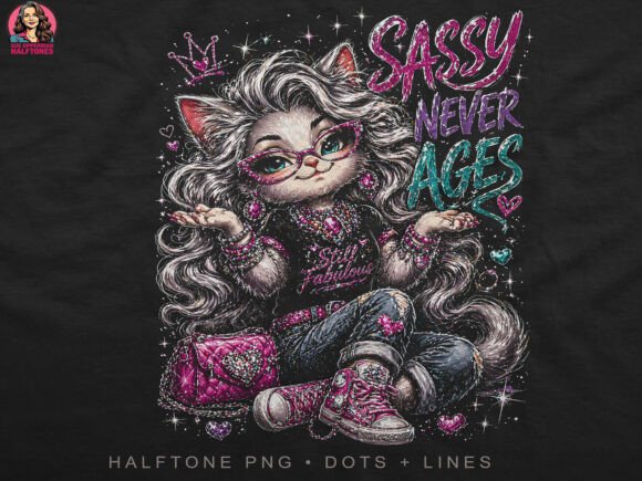 Sassy Cat Glitter Halftone Design: Bold Visual Assets