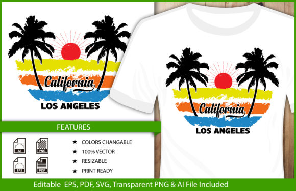 T-shirt Design Los Angeles California: Vibrant Summer Graphics